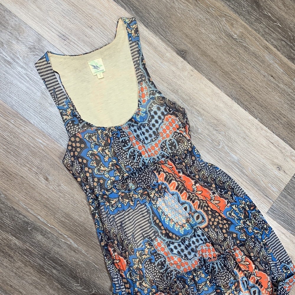 Orange Blue and Black Floor Length Anthropology Dress